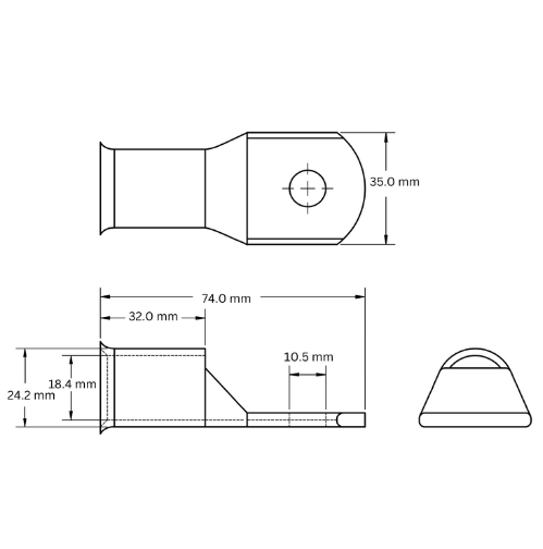 Bell Mouth Half Moon Tinned Copper Lug, 185mm2, 74mm2, 35mm Barrel