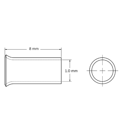 Bootlace Ferrule Uninsulated Single, 0.5mm2, 8mm Barrel