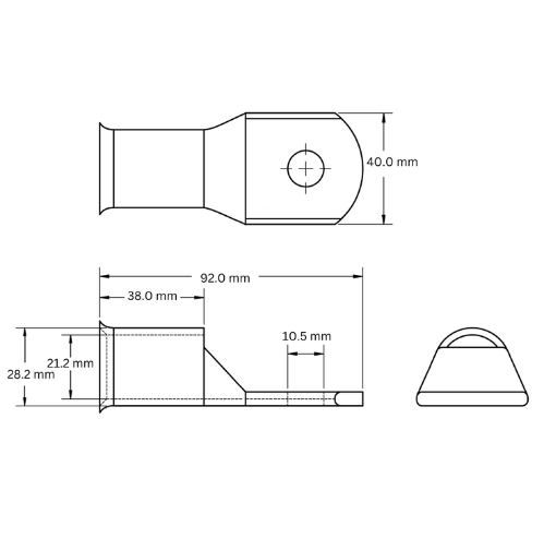 Bell Mouth Half Moon Tinned Copper Lug, 240mm2, M10