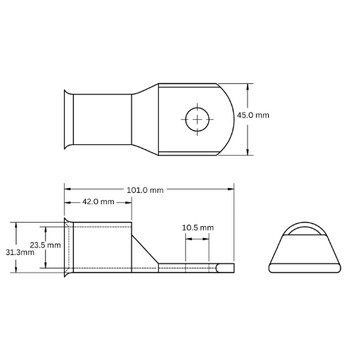 Bell Mouth Half Moon Tinned Copper Lug, 300mm2, 101mm2, 45mm Barrel