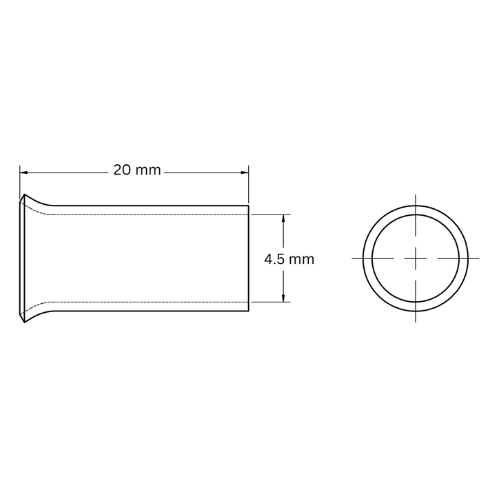 Bootlace Ferrule Uninsulated Single, 10mm2, 20mm Barrel