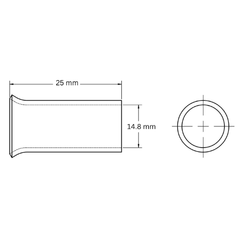 Bootlace Ferrule Uninsulated Single, 95mm2, 25mm Barrel