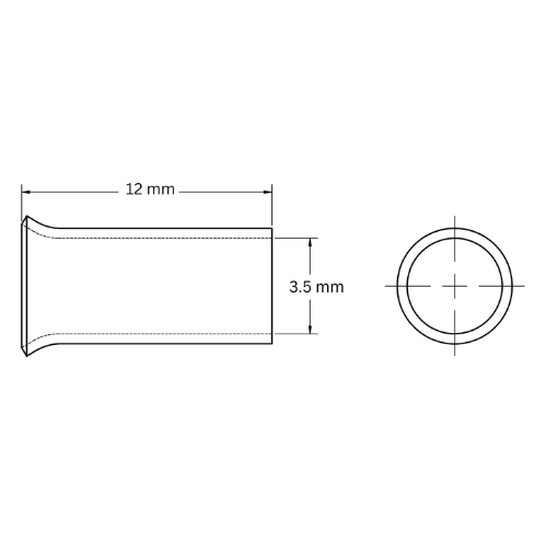 Bootlace Ferrule Uninsulated Single, 6mm2, 12mm Barrel