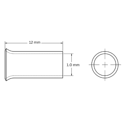 Bootlace Ferrule Uninsulated Single, 0.5mm2, 12mm Barrel