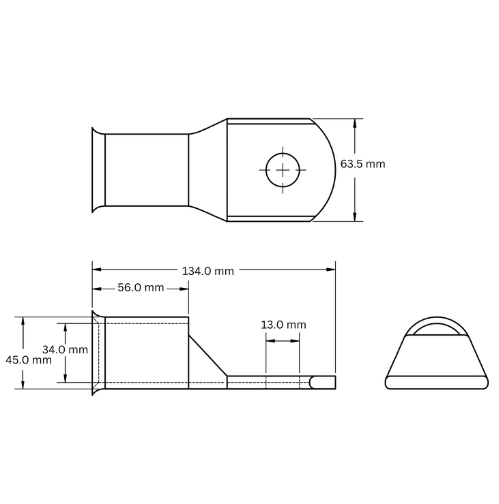 Bell Mouth Half Moon Tinned Copper Lug, 630mm2, 134mm2, 63.5mm Barrel