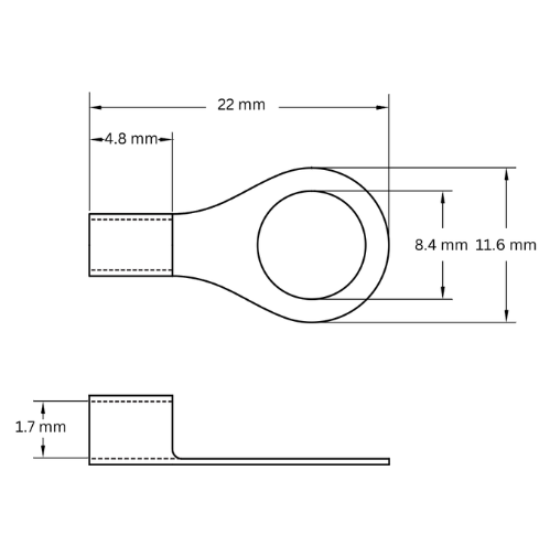 Ring Terminal Uninsulated, 0.5-1.5mm2, M8