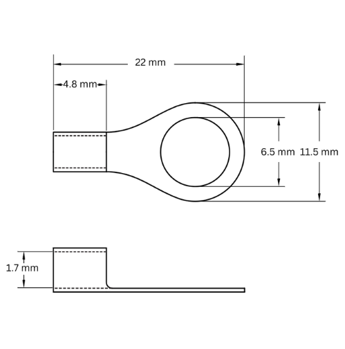 Ring Terminal Uninsulated, 0.5-1.5mm2, M6