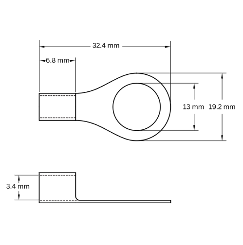 Ring Terminal Uninsulated, 4-6mm2, M13