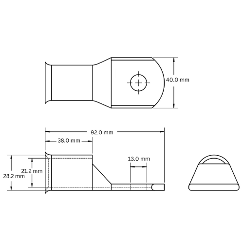 Bell Mouth Half Moon Tinned Copper Lug, 240mm2, 101.5mm2, 40mm Barrel