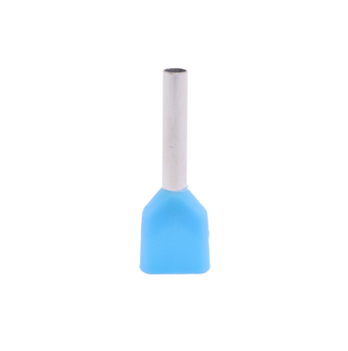 Bootlace Ferrule Insulated Twin, 0.75mm2, 8mm Barrel, Light Blue