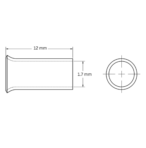 Bootlace Ferrule Uninsulated Single, 1.5mm2, 12mm Barrel